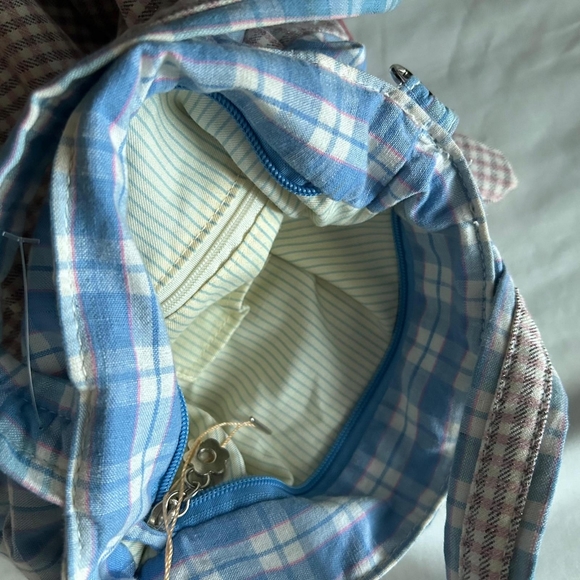 🎀 CUTE PASTEL GINGHAM RIBBON TOTE PURSE WITH STRAP - Picture 3 of 3